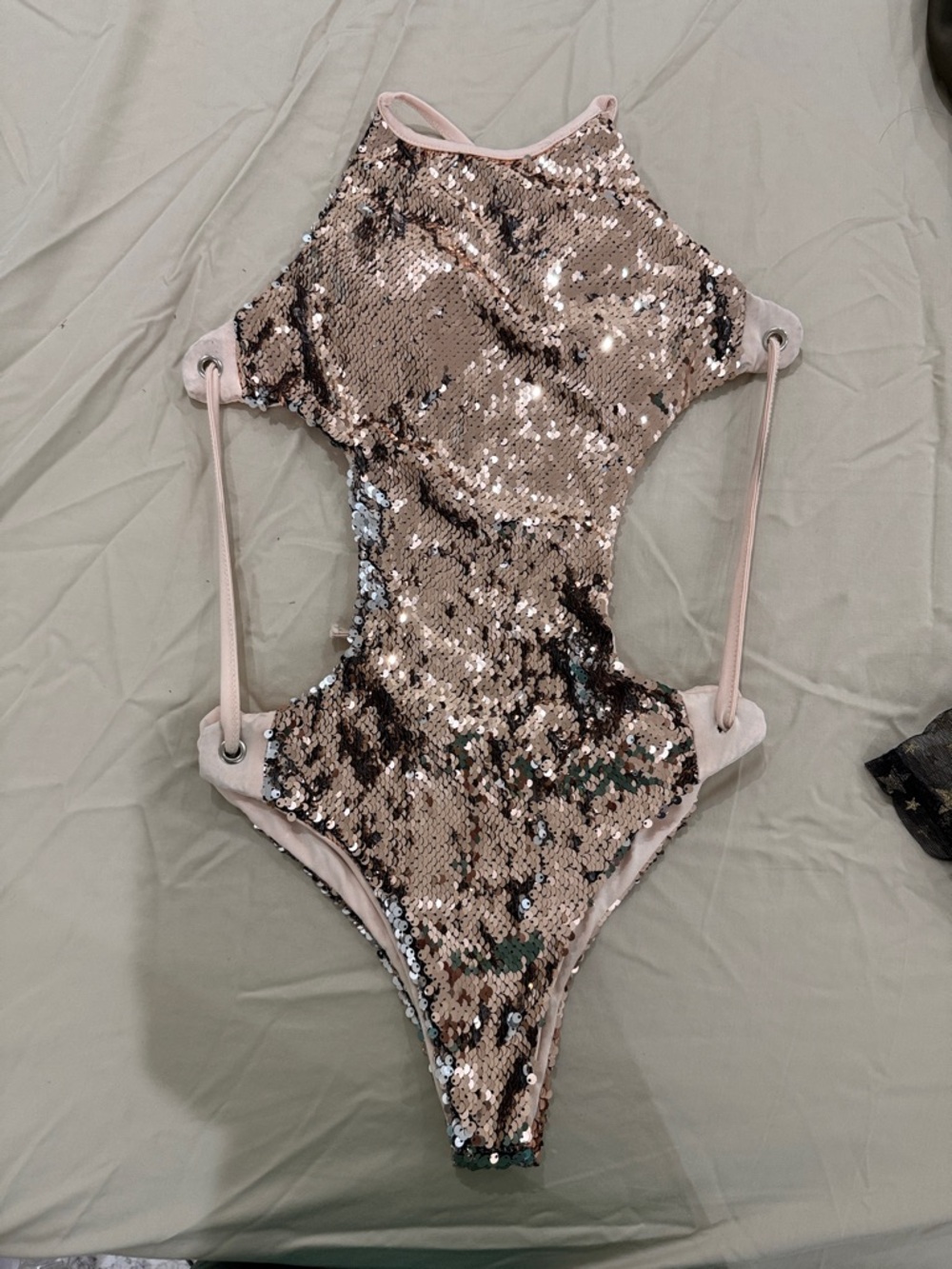 Sequin One-Piece Bodysuit in Rose Gold